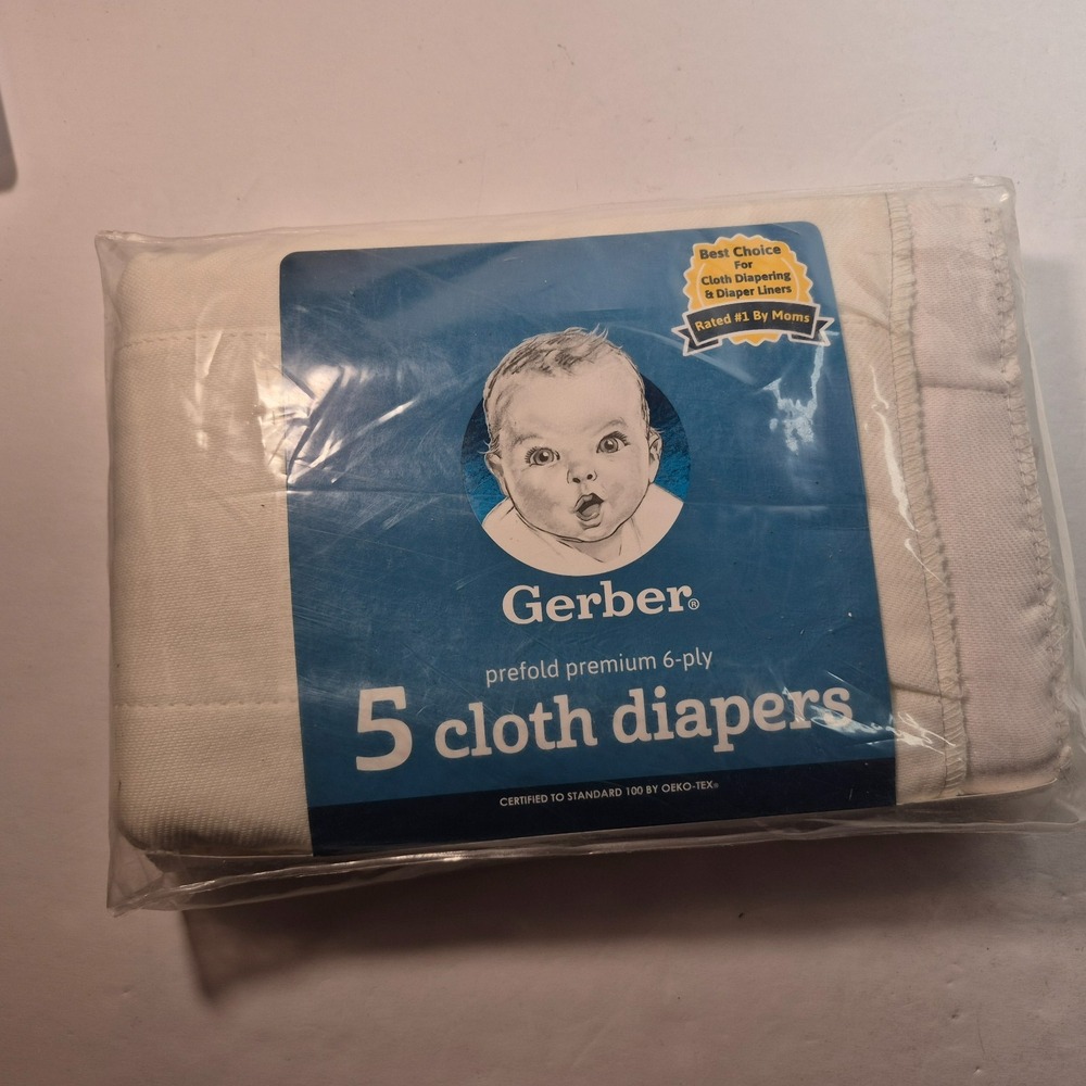 Gerber Prefold Premium 6 Ply Oeko-Tex Cotton Cloth Diapers 5 Pack